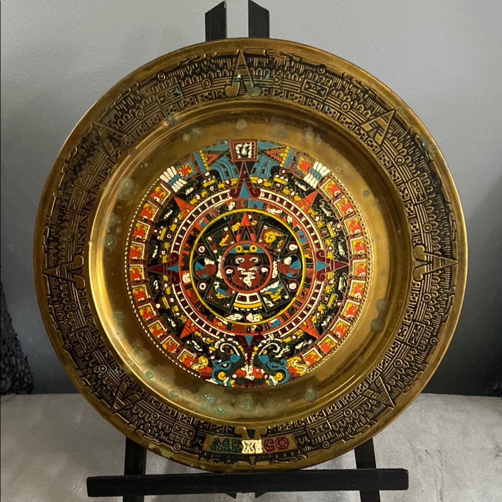 Aztec Brass Calendar Decorative Plate Mexico